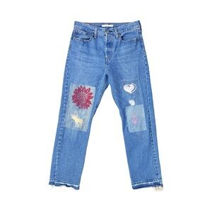 Levi’s Wedgie Straight Women's Blue Custom Patchwork Jeans Button Fly Festival